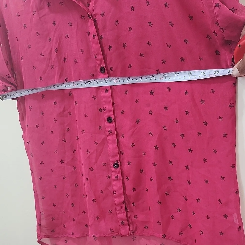 Vibrant Pink Notched Collar Cuffed Sleeve Top - Picture 7 of 9